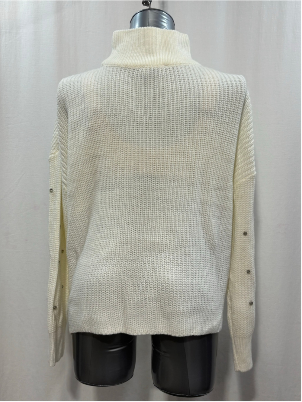 Women's Lily Morgan White Rhinestone Studded Wrap Hem Mock Neck Sweater - XL 790 - Picture 3 of 8